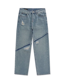 Diagonal sliced jeans