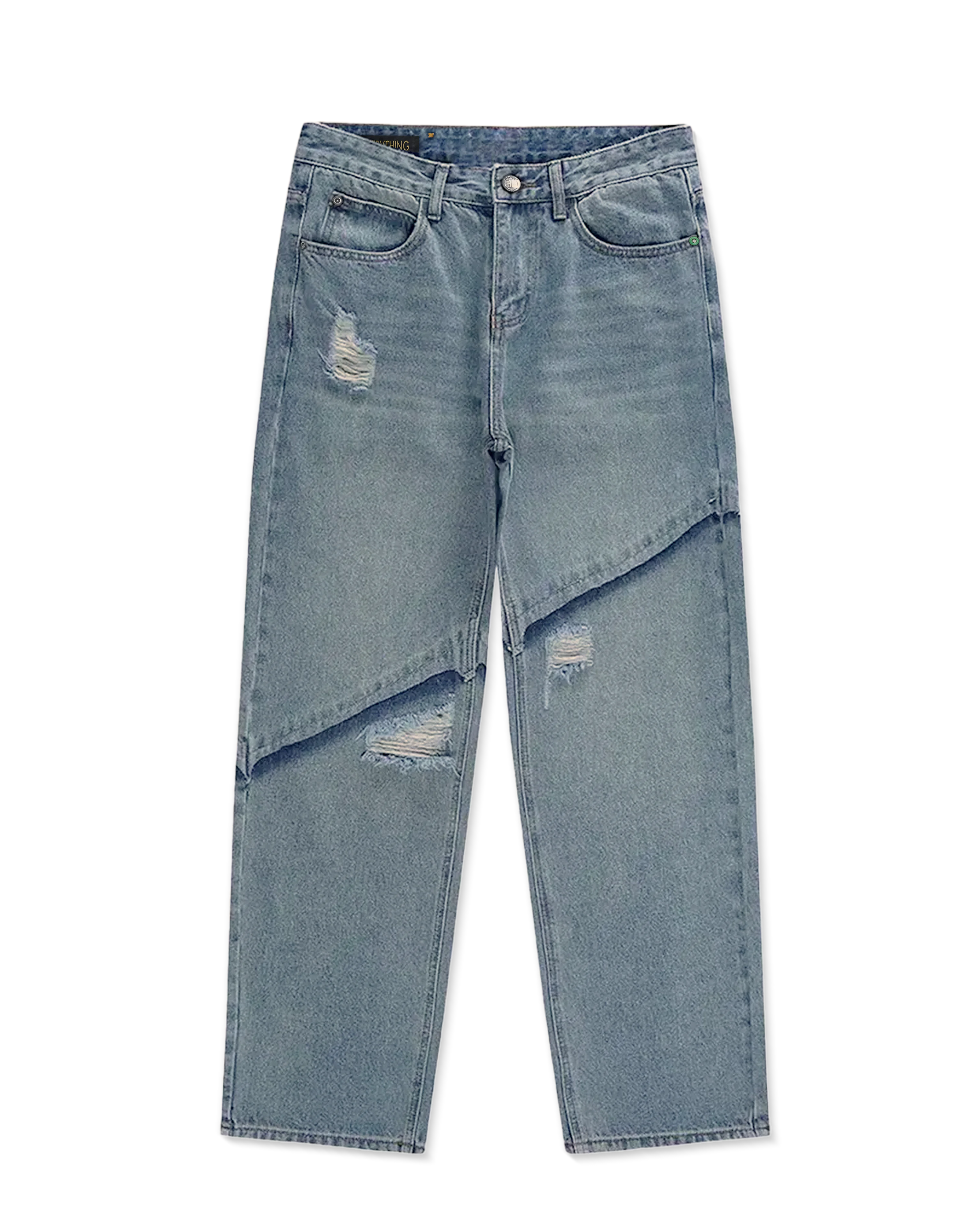 Diagonal sliced jeans