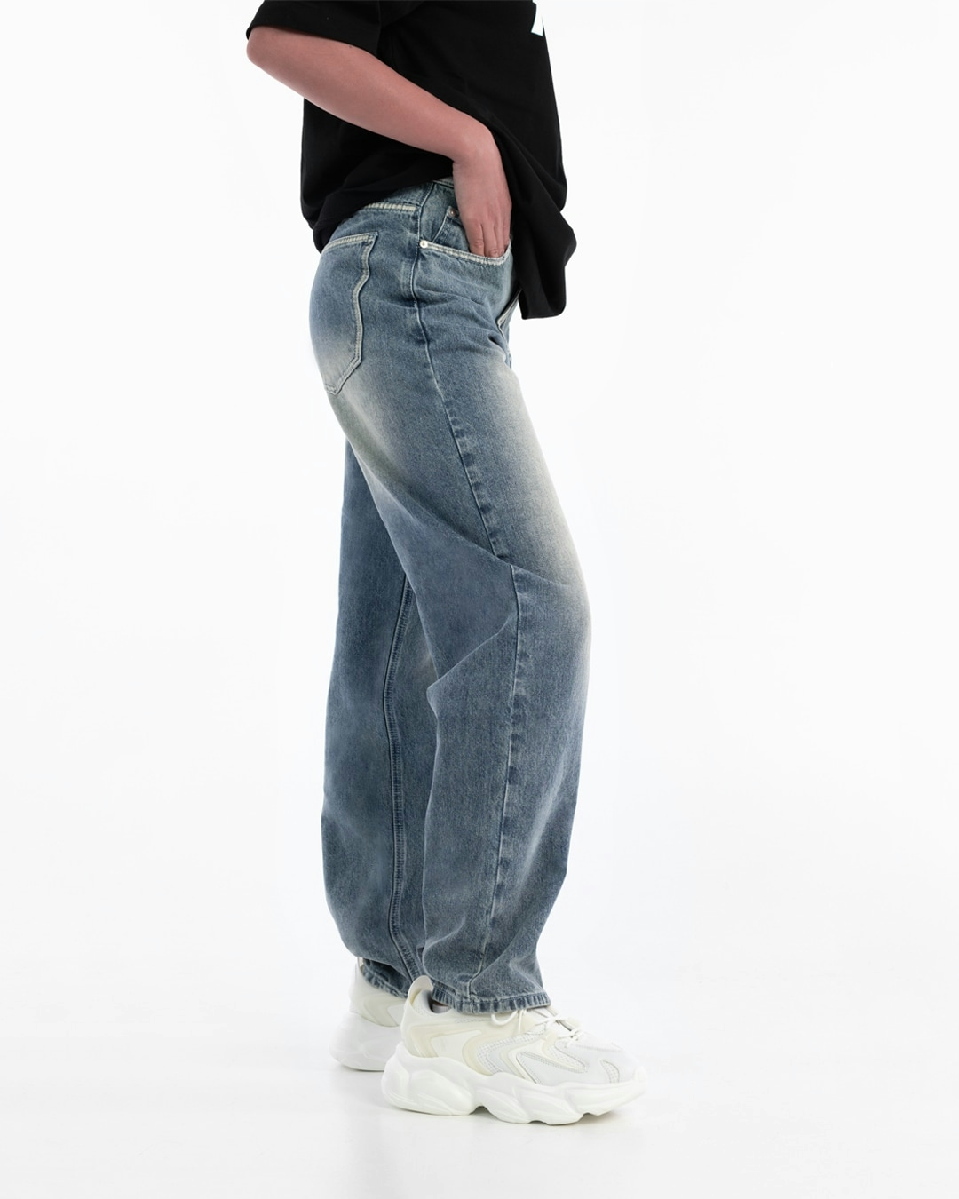 High rise baggy jeans stone washed