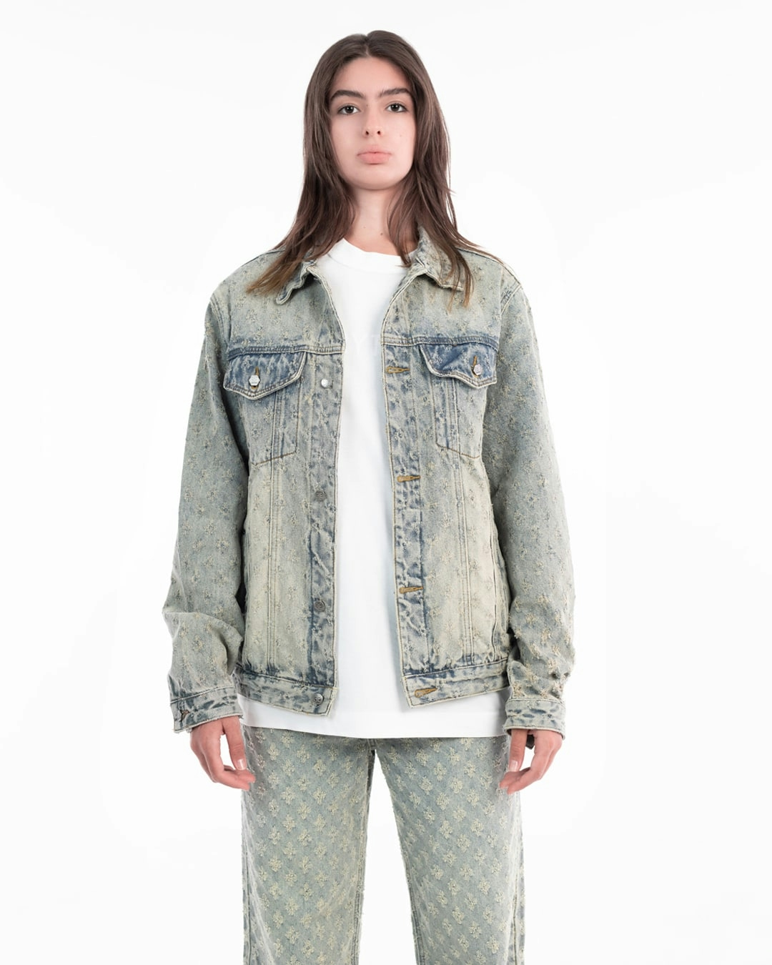 Dis-patterned denim jacket